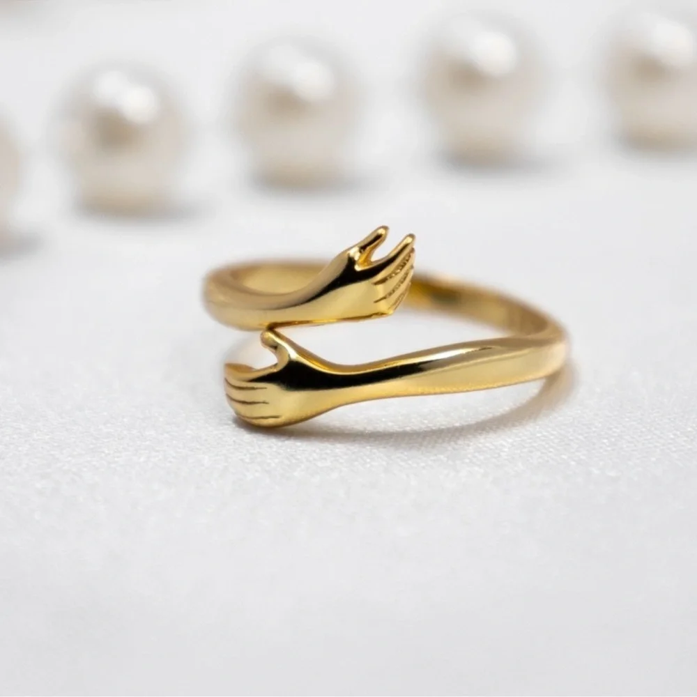 925 Sterling Silver Hug Ring Adjustable Minimalist Love Jewelry Gift